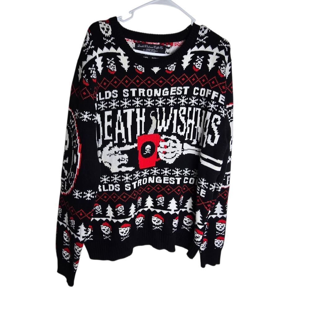 Death Wish Coffee Pullover Wishmas Ugly Christmas Sweater Size Large